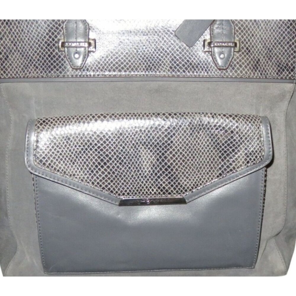 Coach 2014 Gray Mixed Suede & Snakeskin Embossed Leather Double Handle Tote - Picture 16 of 16